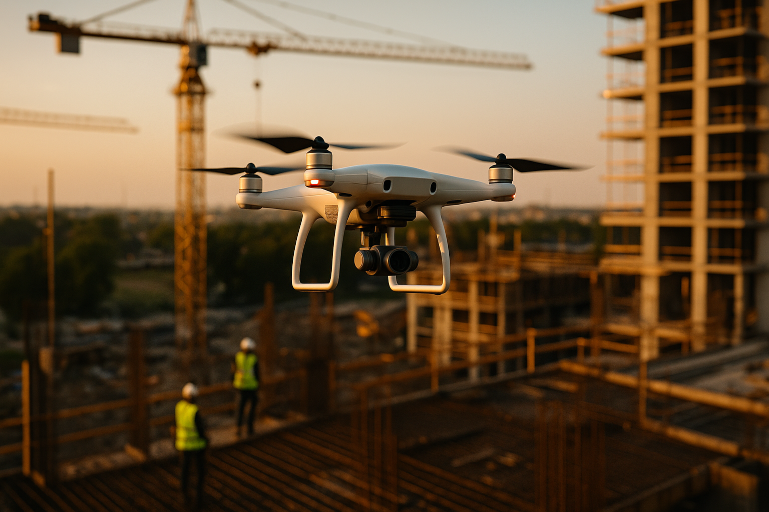 Drone capturing construction site